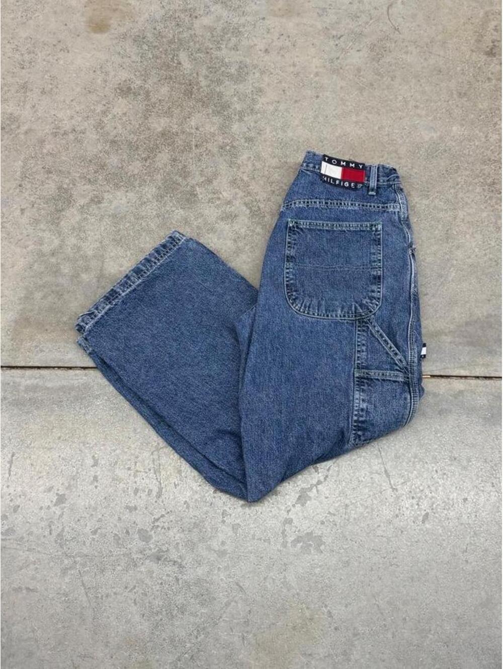 vintage tommy hilfiger faded blue relaxed baggy fit carpenter jeans 6 WOMENS